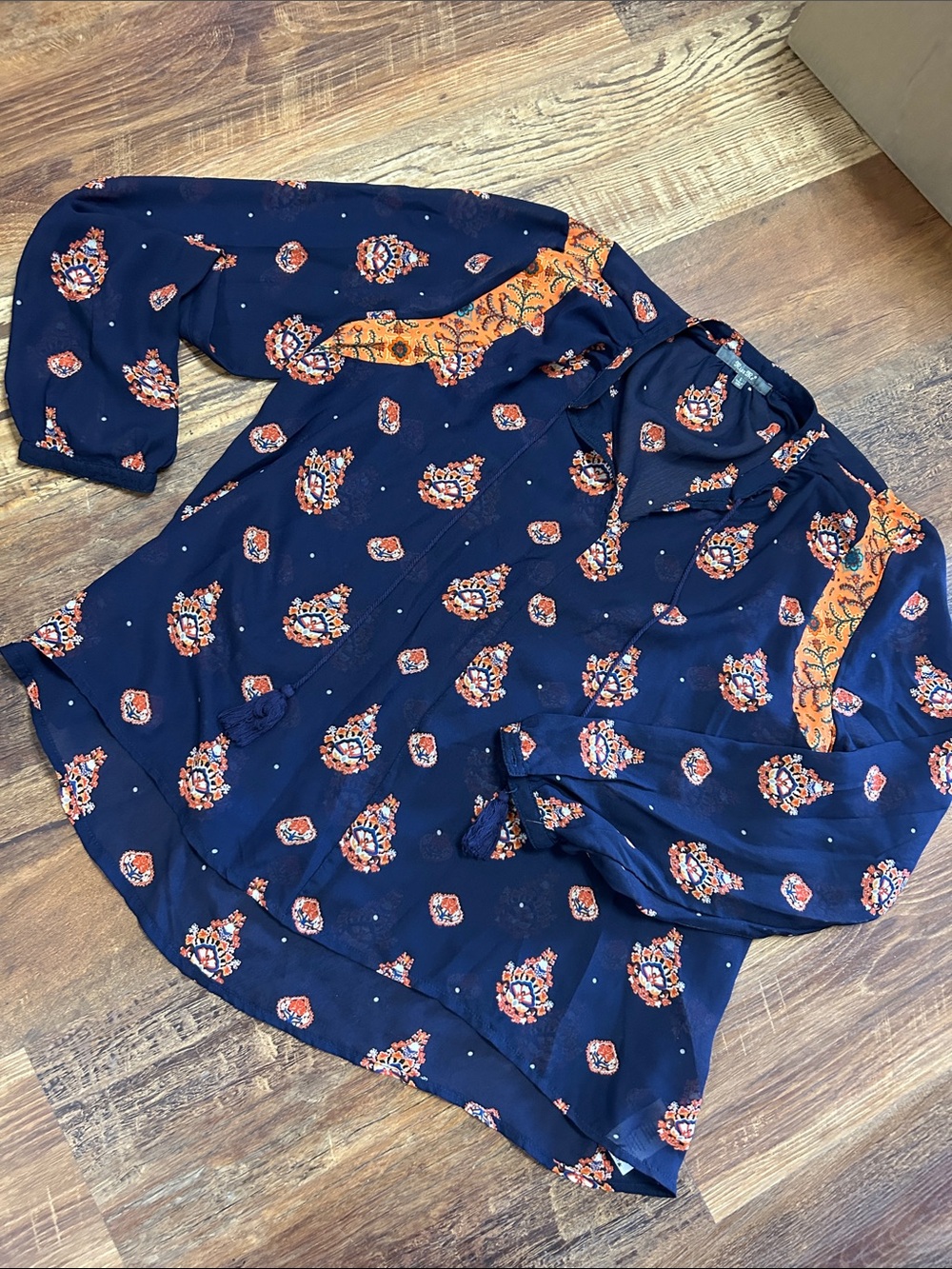 Miss Me Navy and Orange Printed Women’s Top